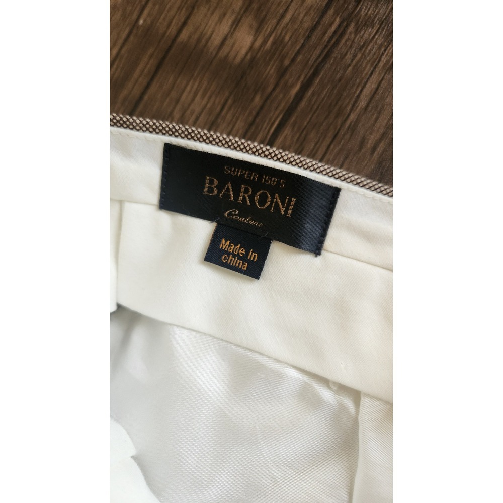 Baroni Super 150s Tan Brown Micro Pattern Suit 44S Jacket 40X26 Pants 100% Wool - Picture 5 of 16